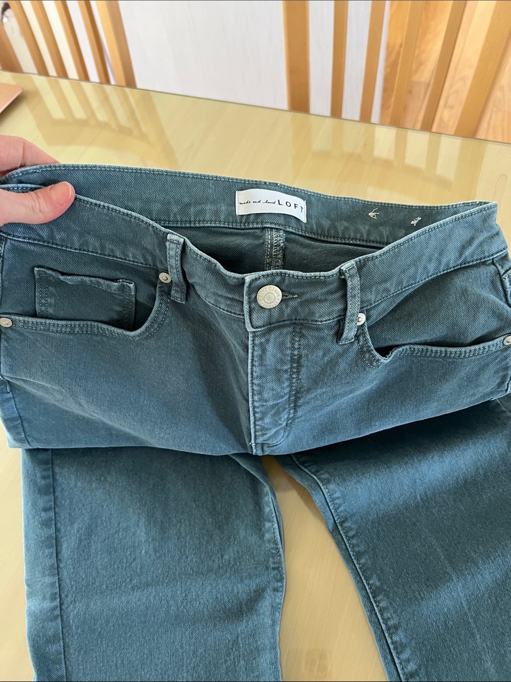 LOFT Dusty Teal Straight-Leg Jeans